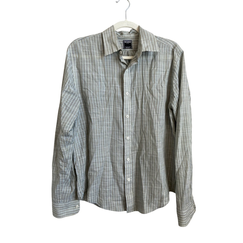 Todd Snyder Mens Long Sleeve Striped Button Down Shirt Olive Blue White L